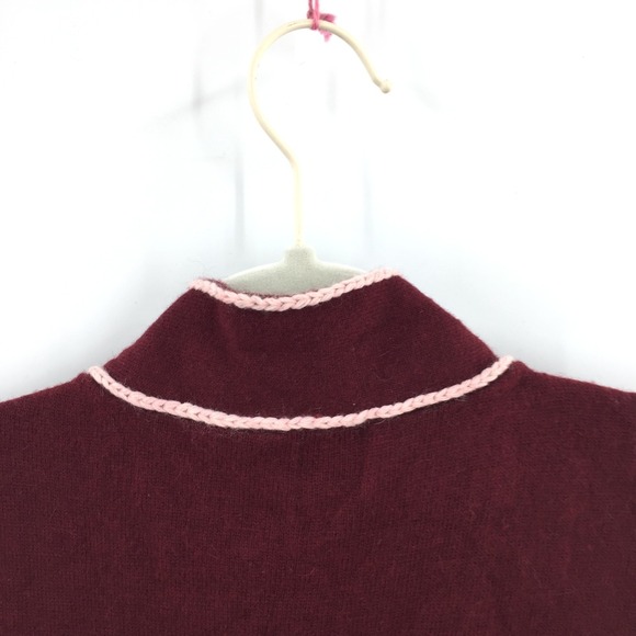HWR Anthropologie cashmere angora tie neck top retro twee sophisticated maroon L - Picture 7 of 8